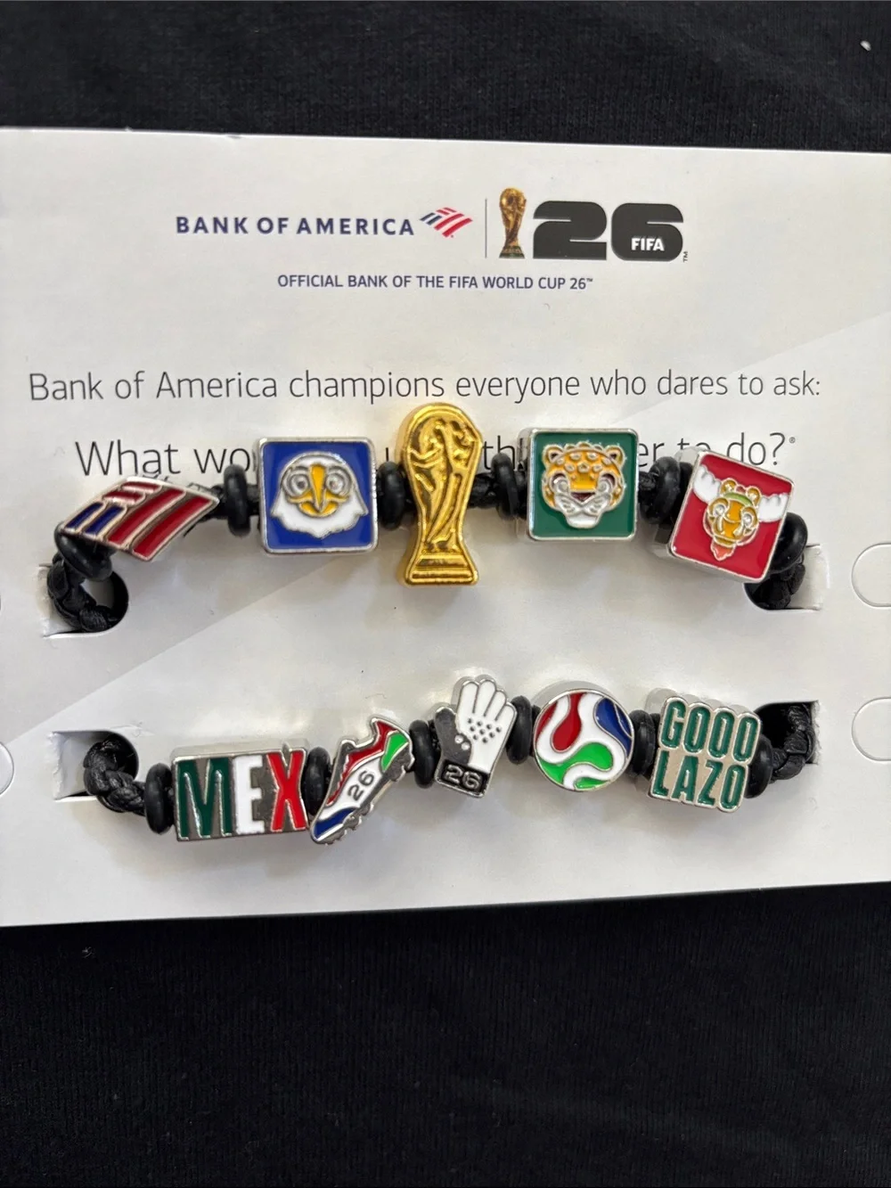 Bank of America FIFA World Cup 26 Black Leather Charm Bracelet Set